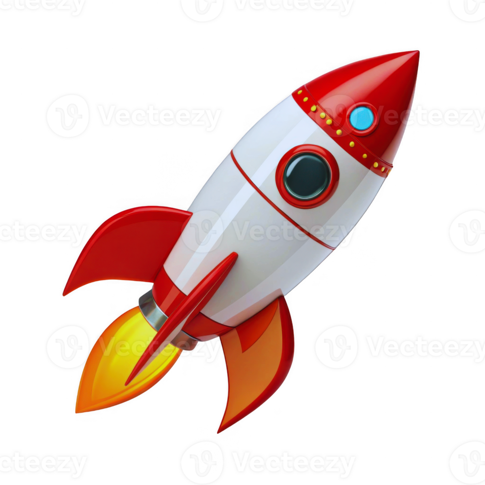 3d red and white rocket icon isolated on transparent background space launch concept for startup innovation science and technology illustrations png