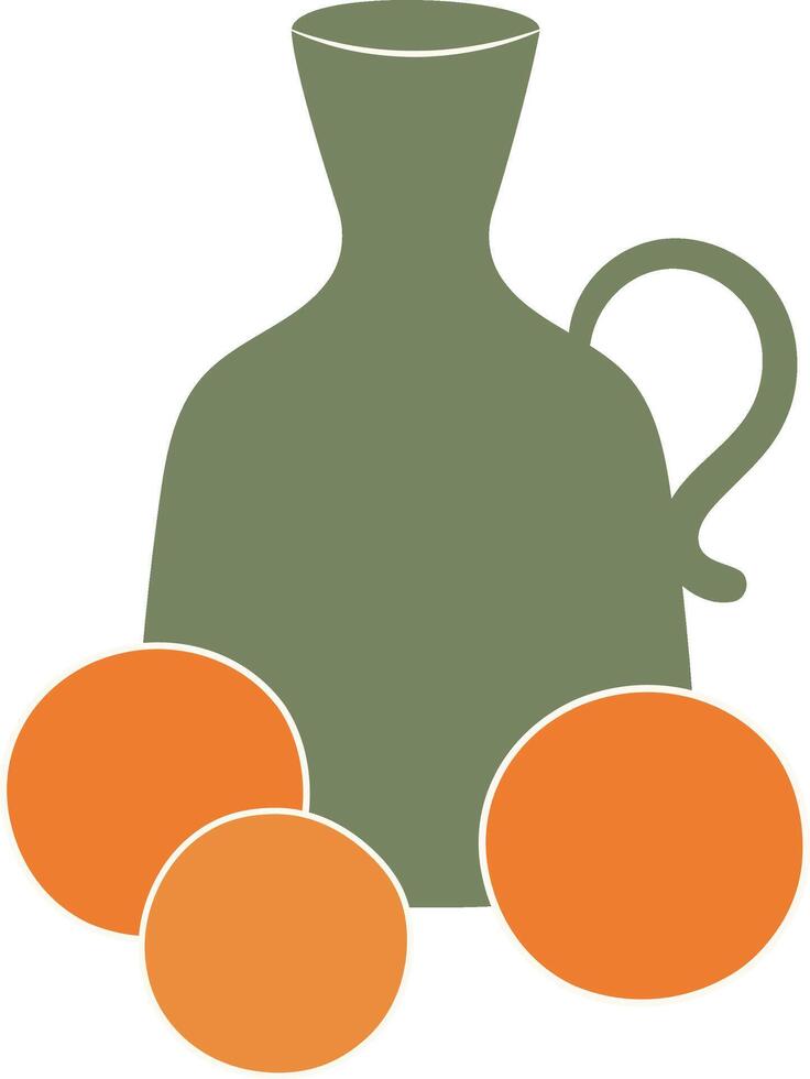 Vases with fruits sticker. Vase and fruits summer background. Aesthetic rape tangerine fruits vector