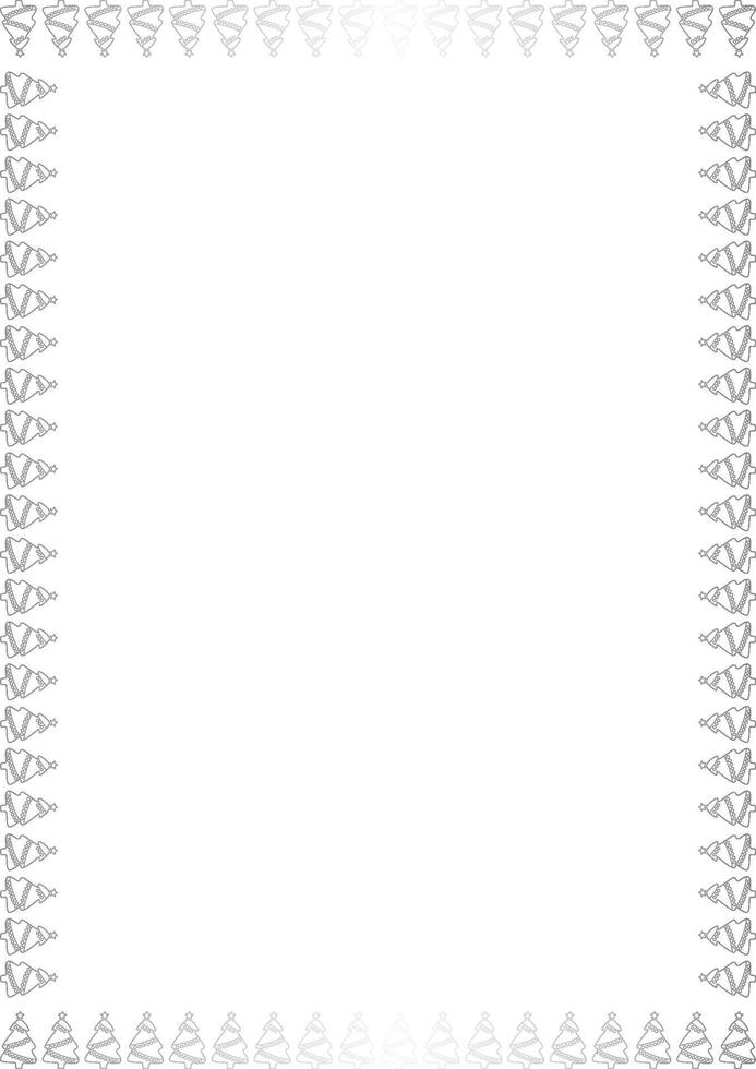 Silver Christmas tree frame. Festive greeting template with Christmas tree elements. Bright border vector