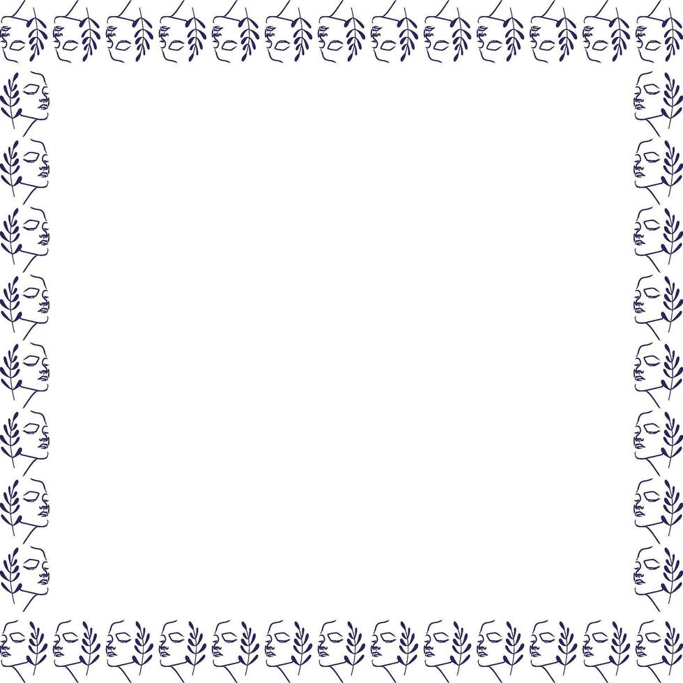 Woman face with branch fashion border. Simple template element for design, invitations vector