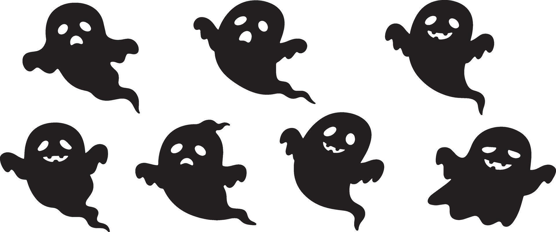 Eerie Halloween ghost pack with haunting black silhouettes suitable for party decor and graphics vector