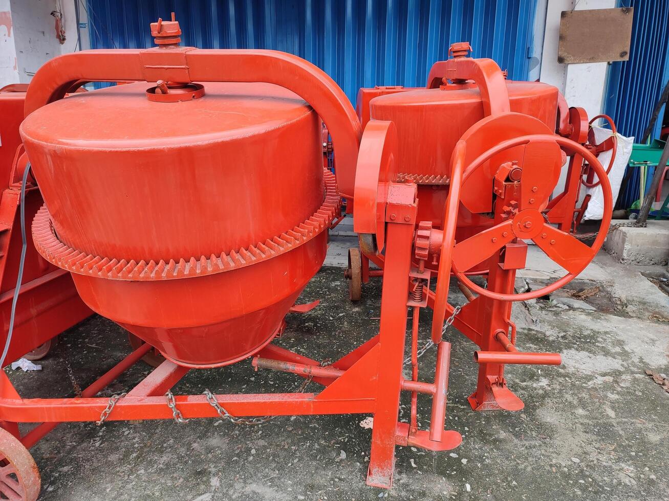 New cement mixer machine. construction concrete mixer close up photo