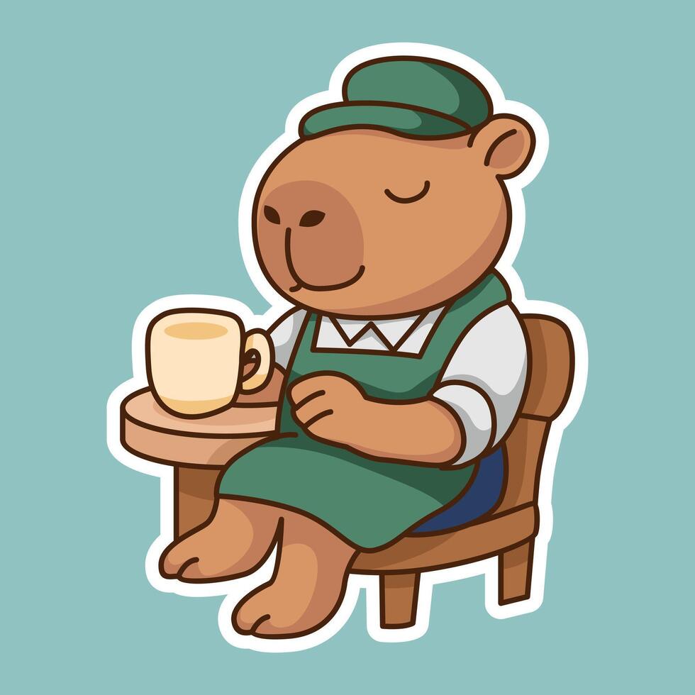Cute Capybara Enjoying Coffee at a Cafe vector