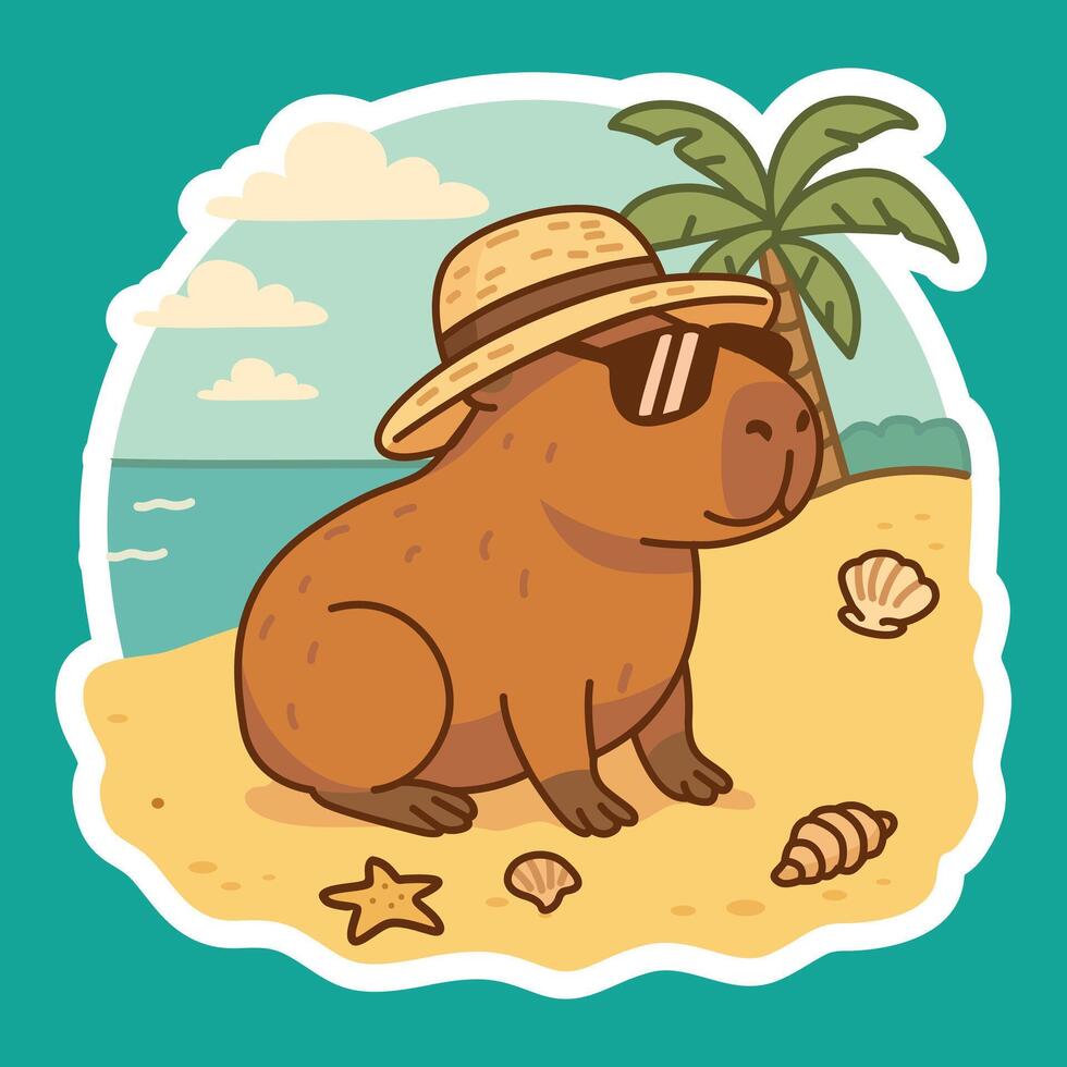 Capybara enjoying a summer vacation on the beach vector