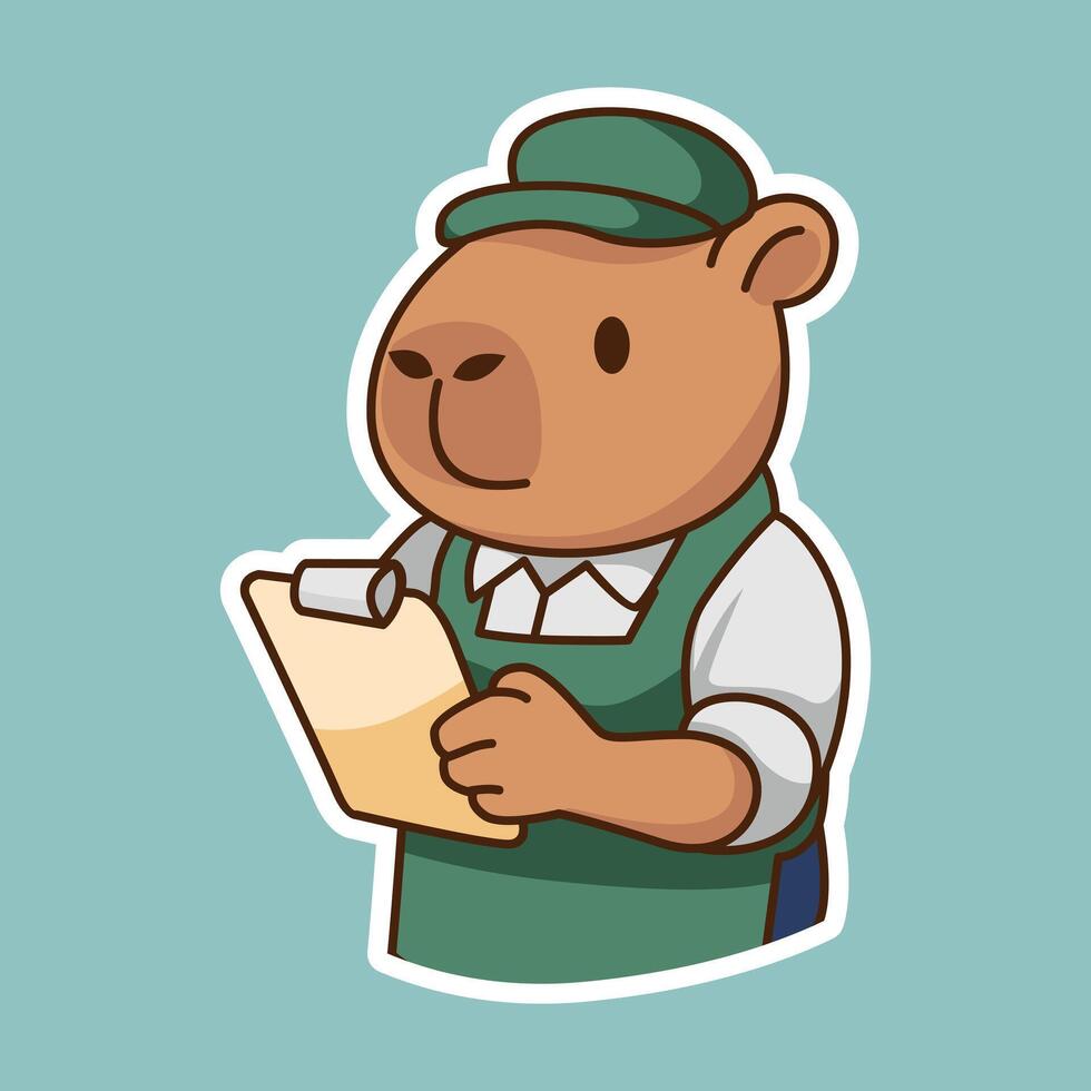 Capybara in a Green Uniform Holding a Clipboard vector