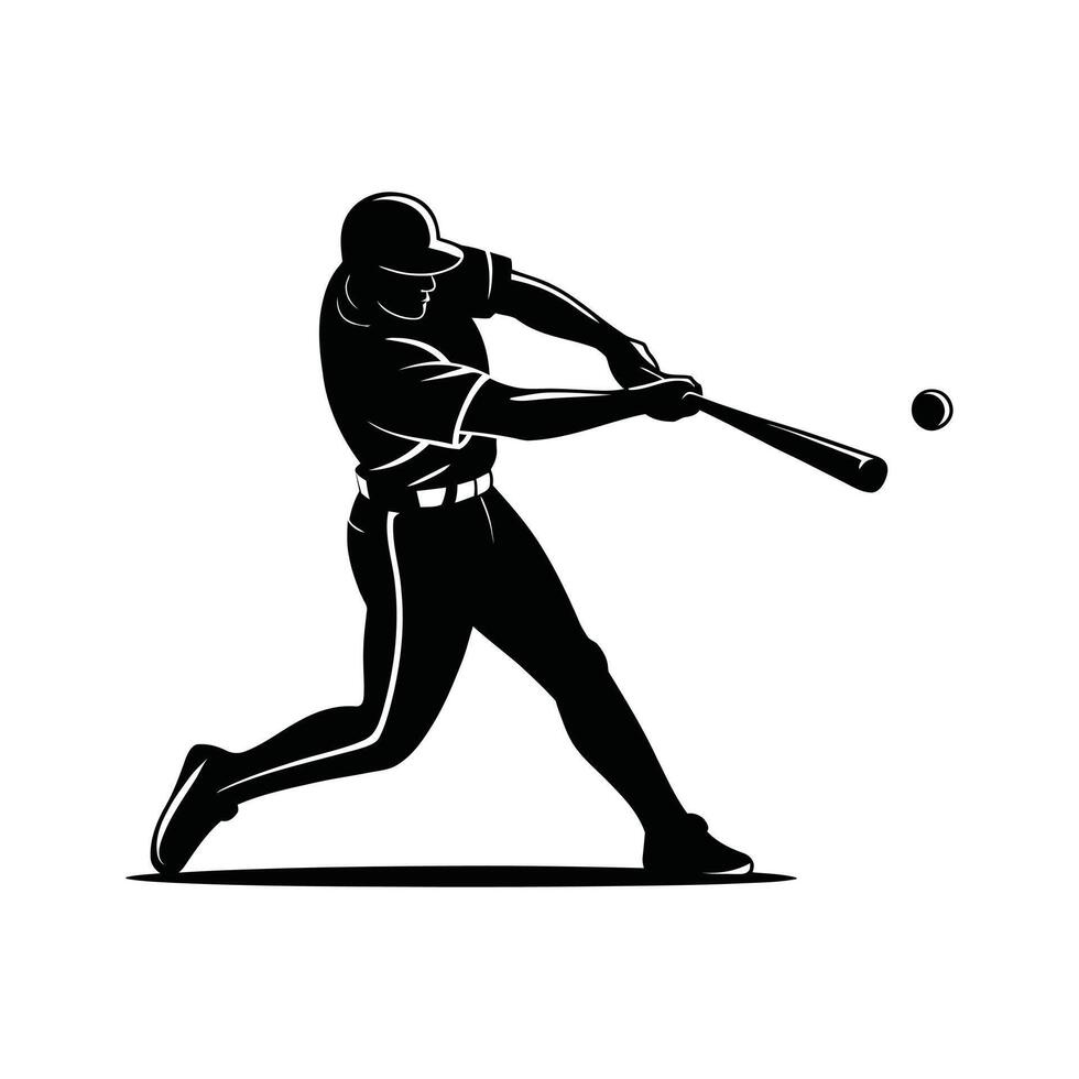 Silhouette illustration of a baseball player swinging at a pitched ball vector