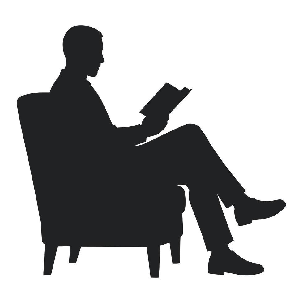 Silhouette of a man relaxing and reading a book in a comfortable armchair vector