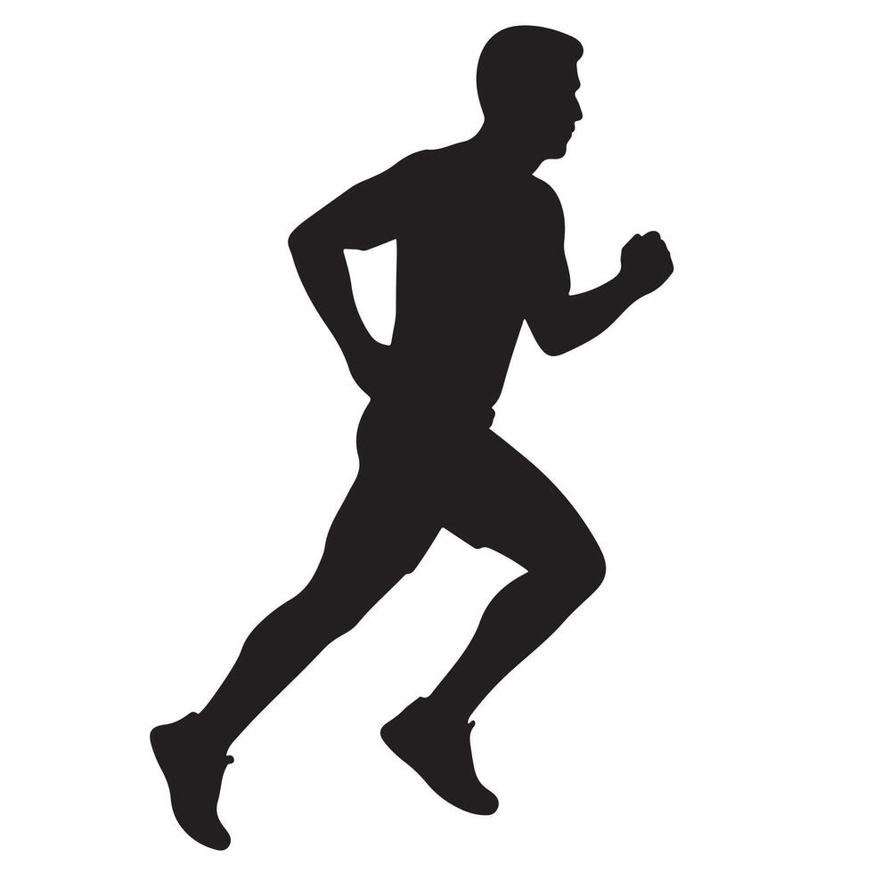 Black silhouette of a man running demonstrating exercise and fitness vector