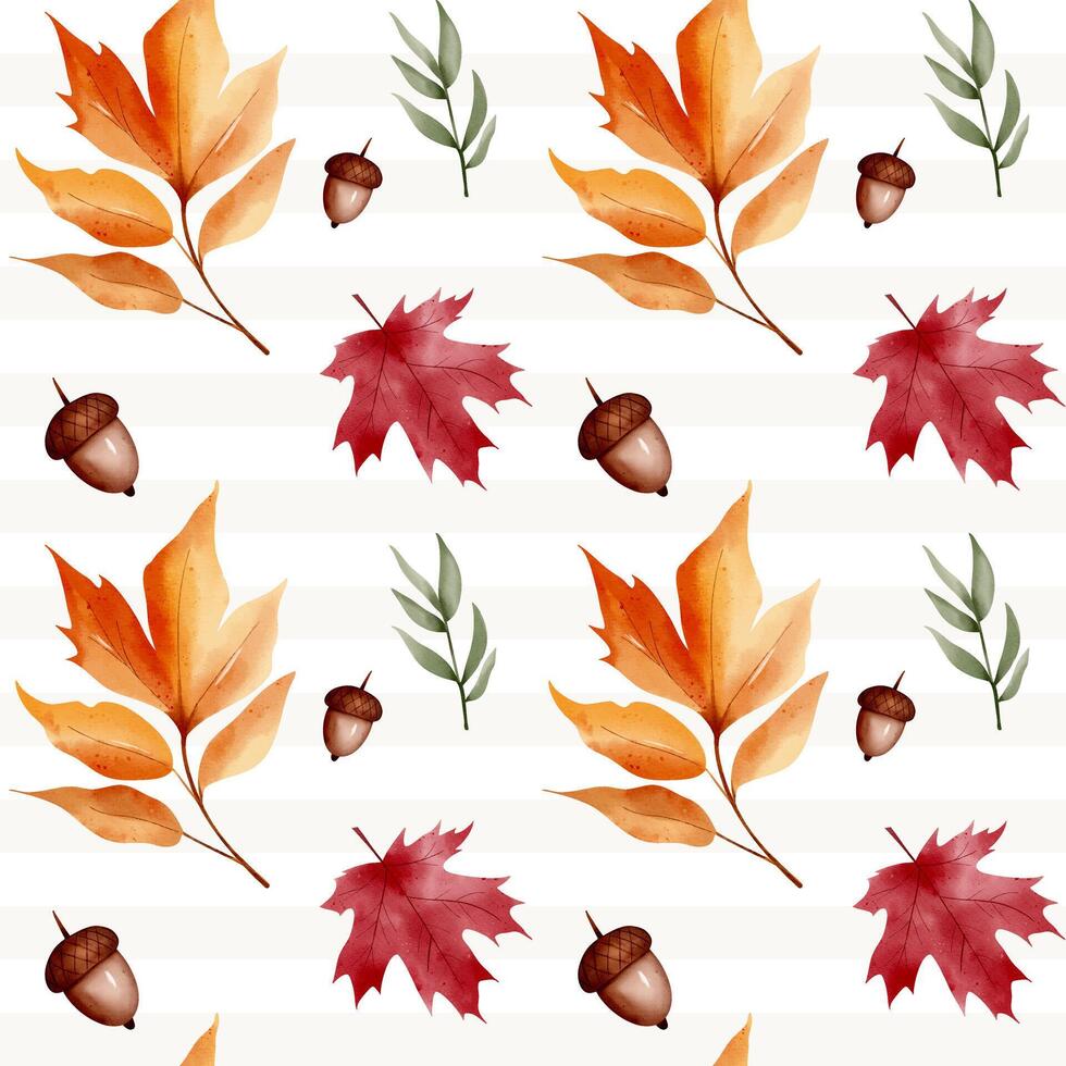 Autumn botanical watercolor background. Seamless pattern with leaves, herbs for textiles and wrapping paper vector