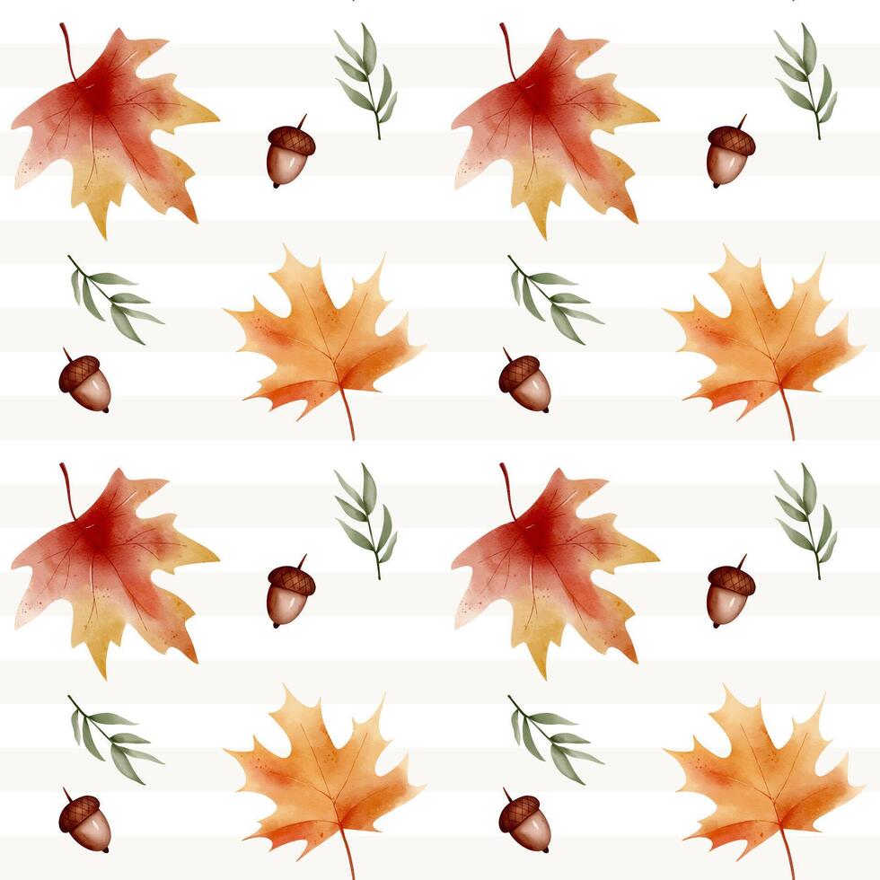 Seamless watercolor autumn pattern with leaves, herbs. Hand painted fall background for fabric and print vector