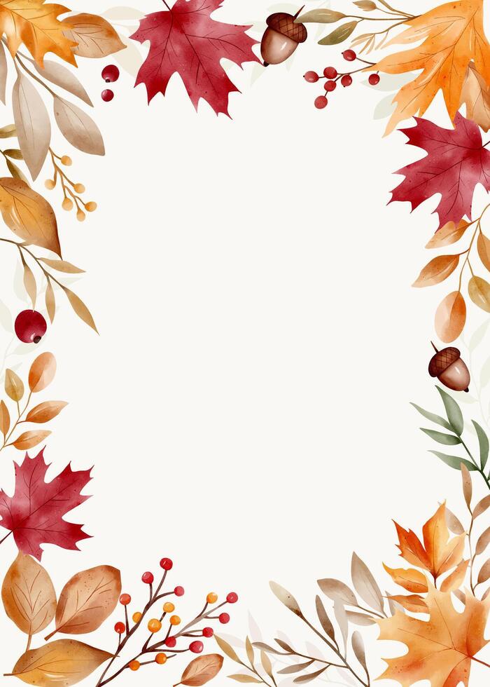 Watercolor autumn leaf frame with text space. Hand painted fall foliage border for cards and invitations vector