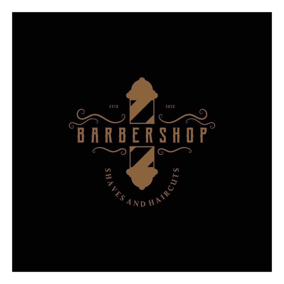 Barbershop logo vintage, retro, haircut, shaving, with scissors,shaving pole, comb, razor. for business, emblems, labels, barber shops, badges. vector
