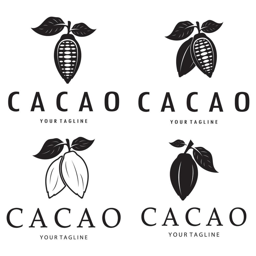 group cocoa logo,cocoa bean,cocoa tree,cocoa branches and leaves,chocolate mix on white background,vintage,modern,simple,minimalist icon illustration template design vector