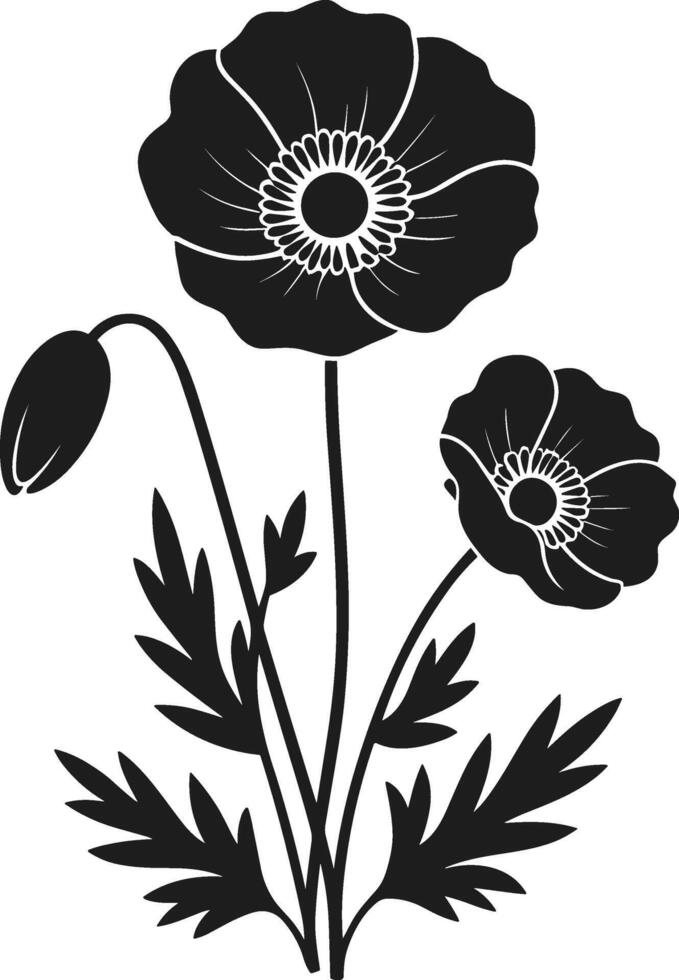 Poppy Flower Silhouette - Elegant Botanical Floral Design Illustration vector