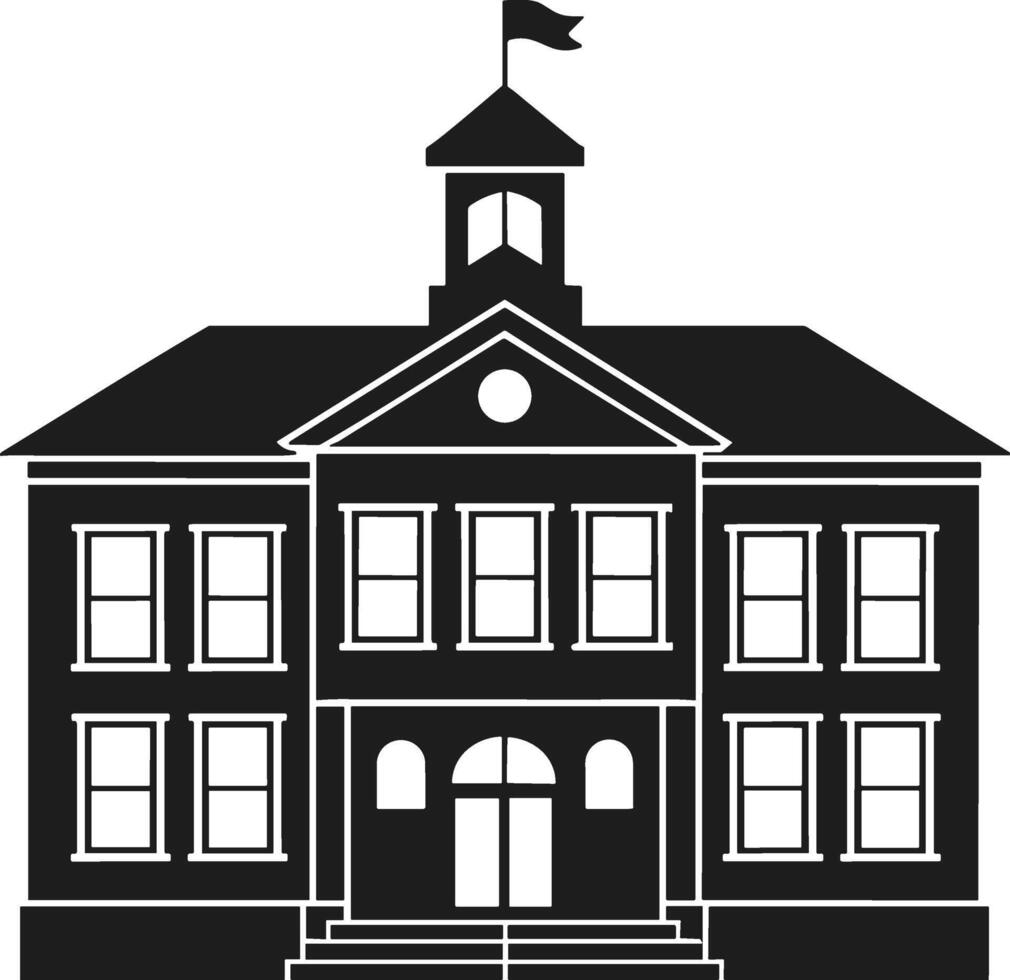 Old-Fashioned School Building Silhouette - Back to School Illustration vector