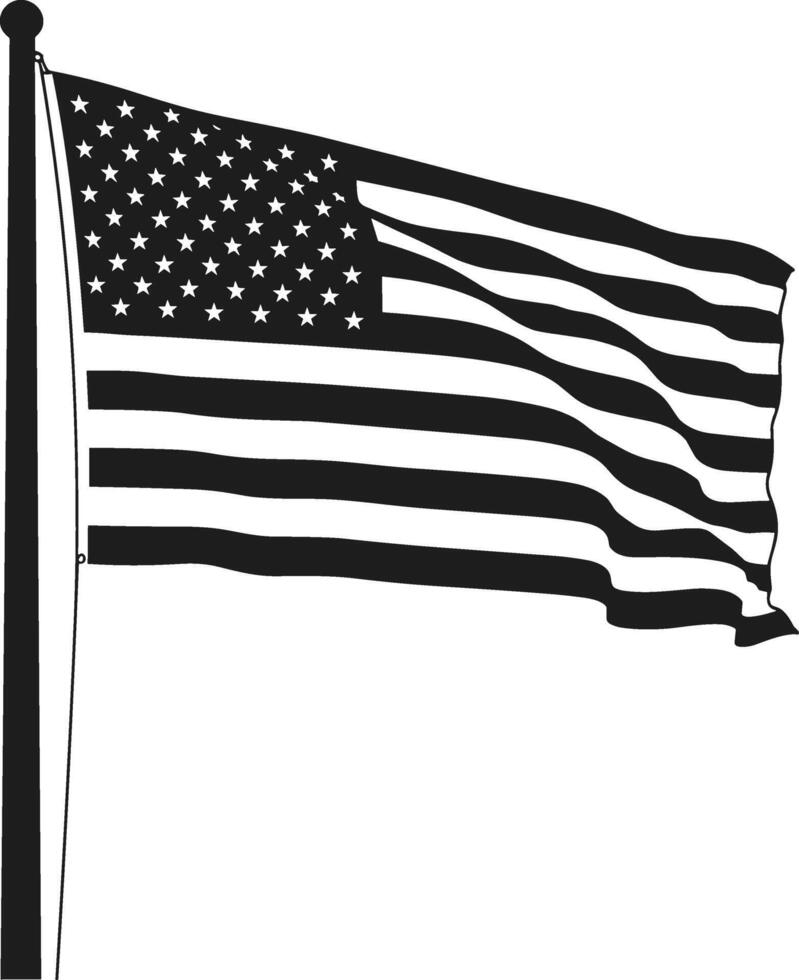 American Flag Silhouette - Waving USA Banner Illustration vector
