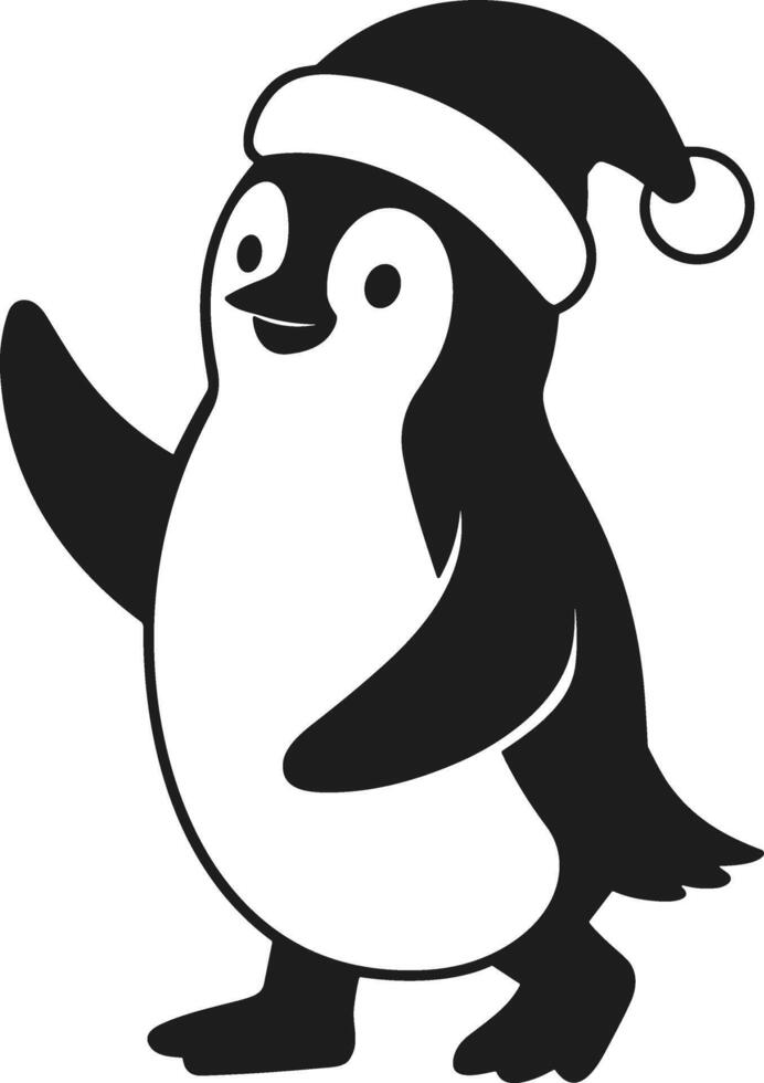 Smiling Christmas Penguin Silhouette in Santa Hat vector