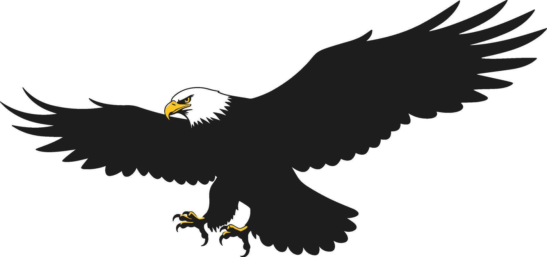 Bald Eagle Silhouette with Yellow Beak and Talons - Flying Raptor Illustration vector