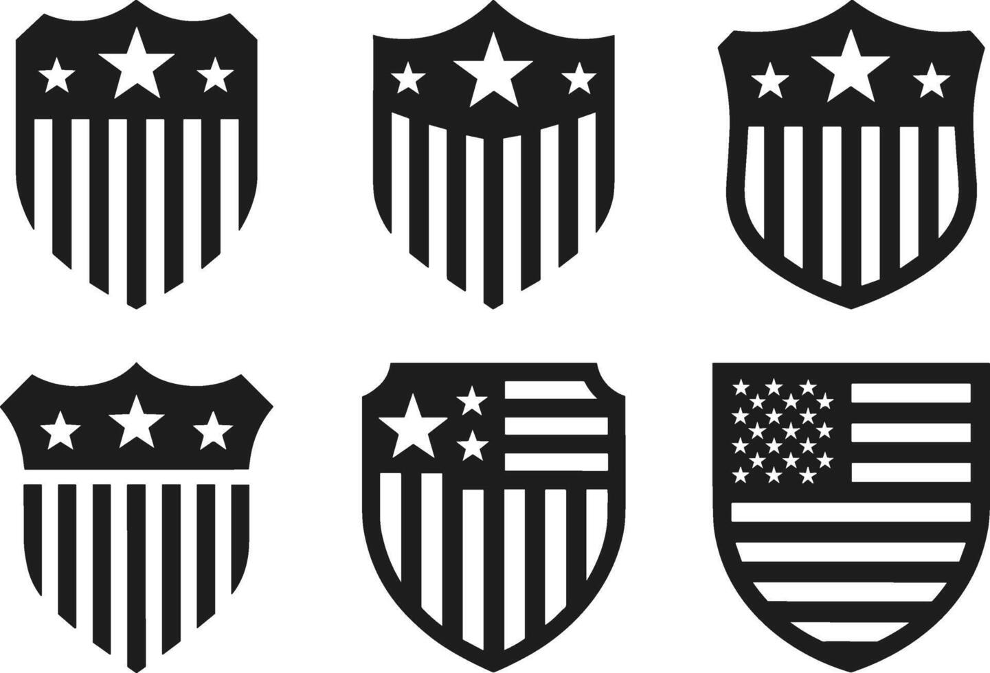 Set of USA Patriotic Shield Icons - Silhouette Collection for Independence Day Design vector