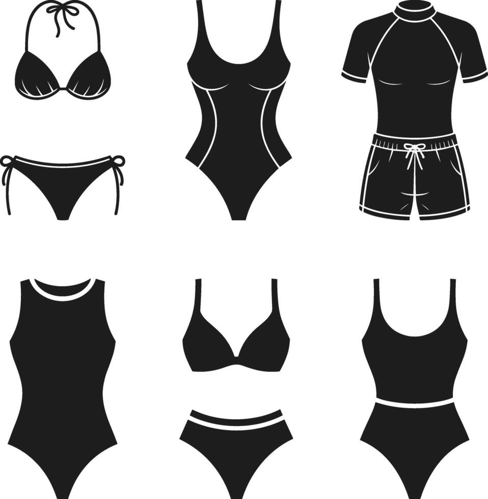 Collection of Swimsuit and Beachwear Silhouette Vectors for Summer Fashion and Vacation Themes