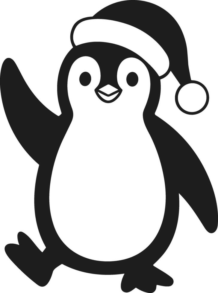 Cute Christmas Penguin Silhouette with Santa Hat vector