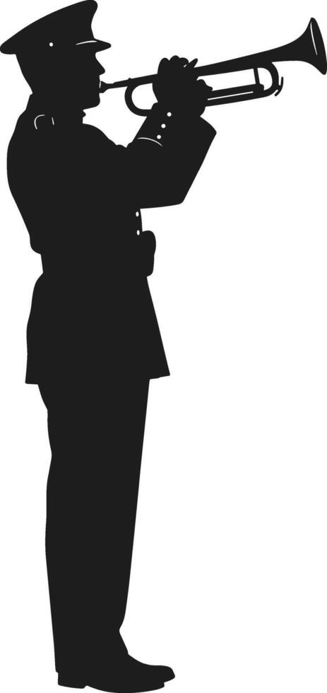Silhouette of Military Bugler Playing Trumpet in Uniform - Illustration vector