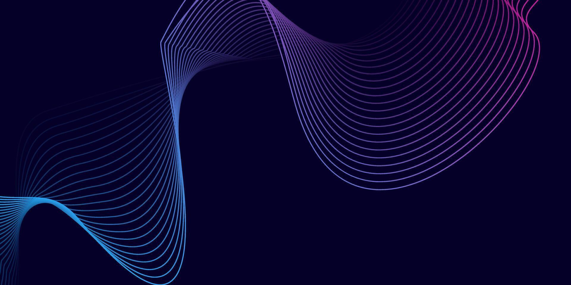 Neon Abstract Wave Background with Gradient Lines on Dark Blue vector