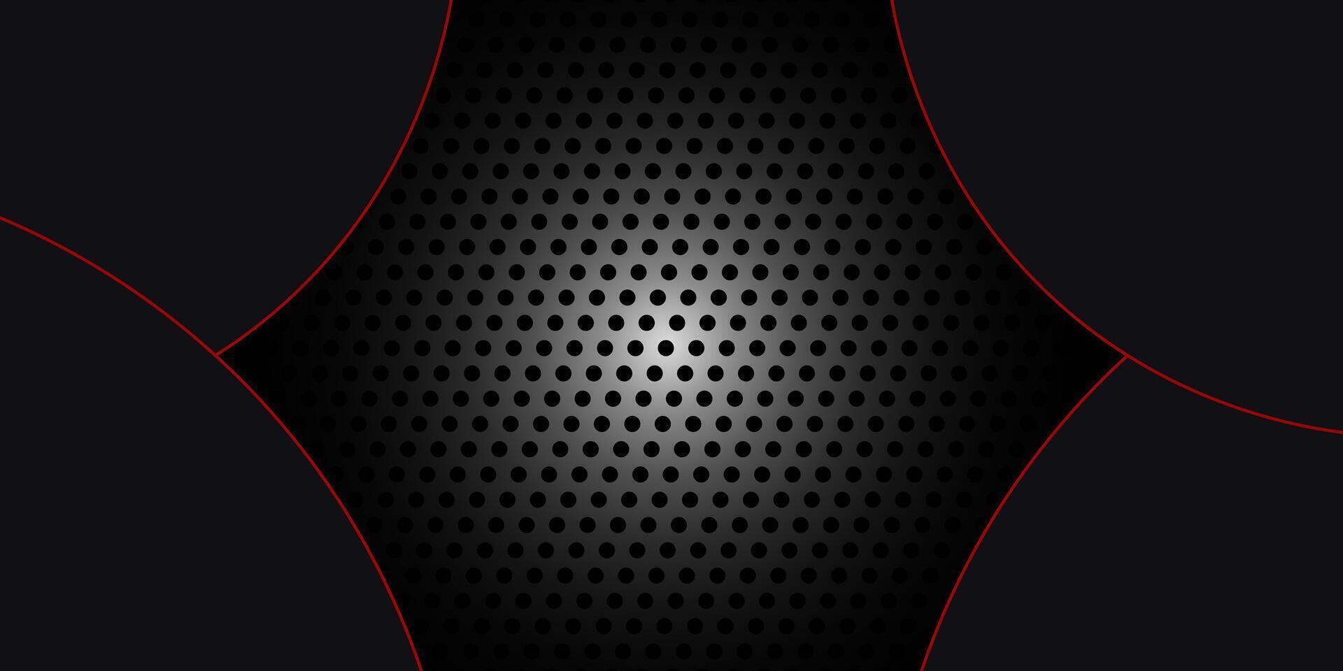 Black Metallic Abstract Background with Red Curves and Dot Pattern vector