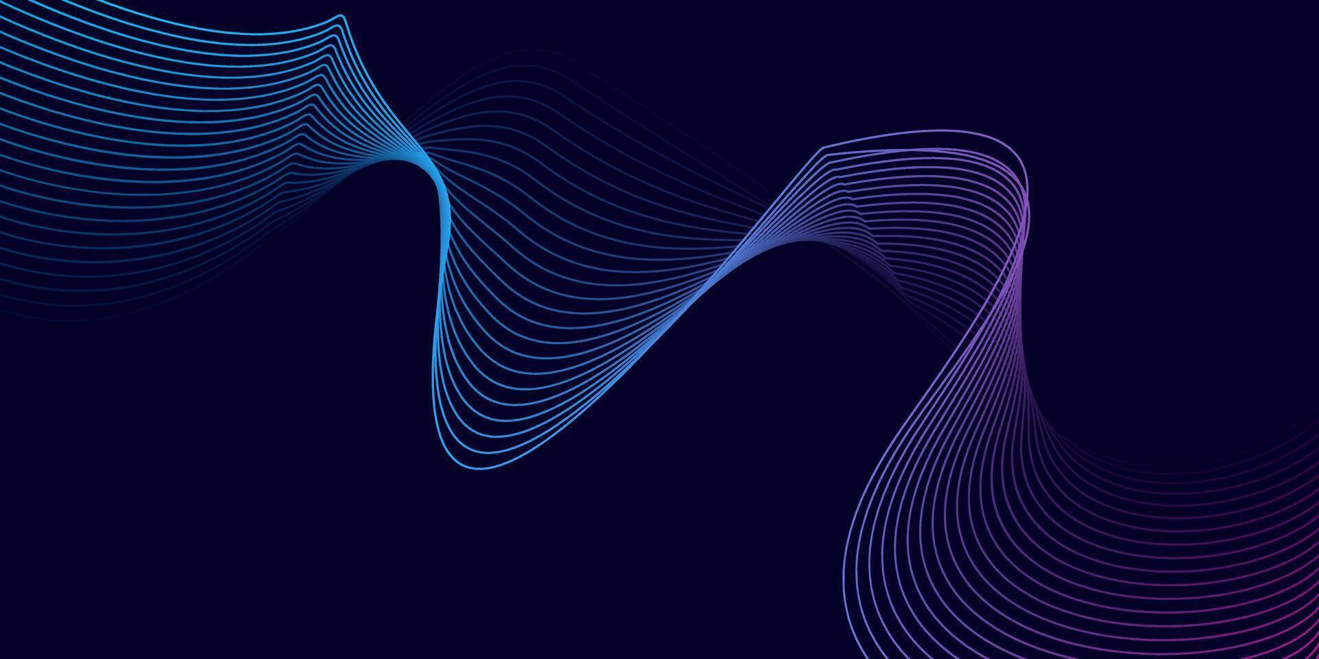 Dark Abstract Gradient Wave Background with Neon Line Flow vector