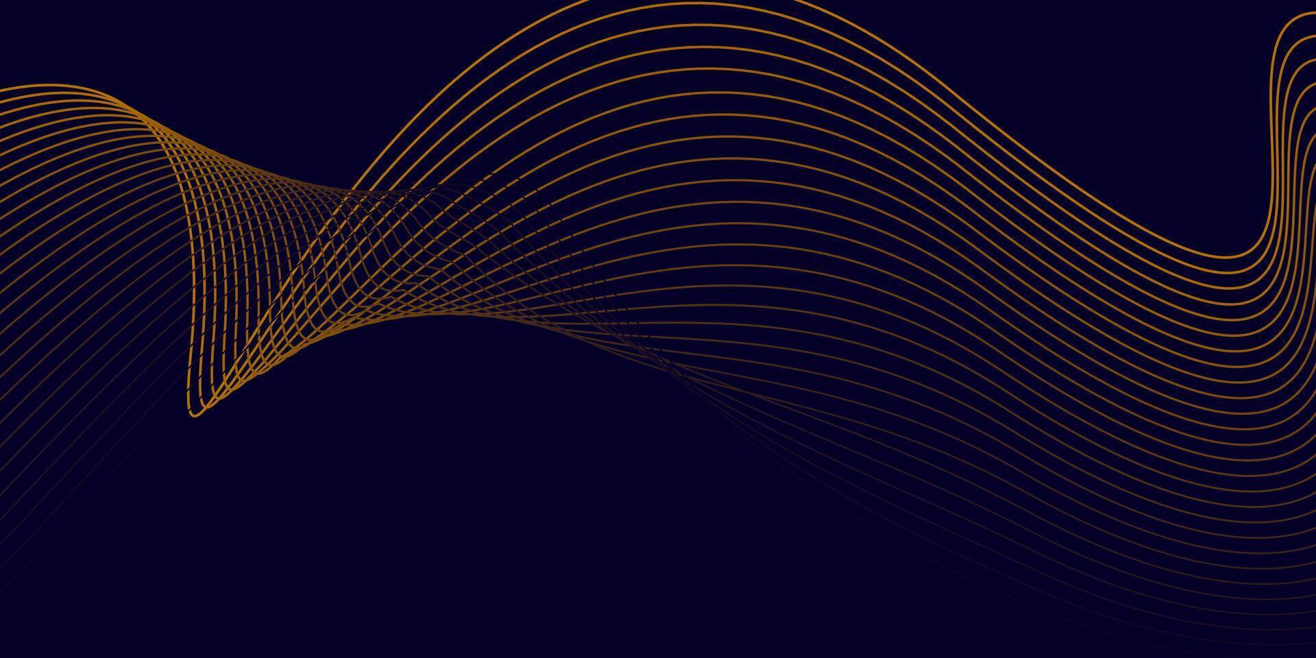 Dark Blue Background with Golden Abstract Flowing Wave Lines Design vector