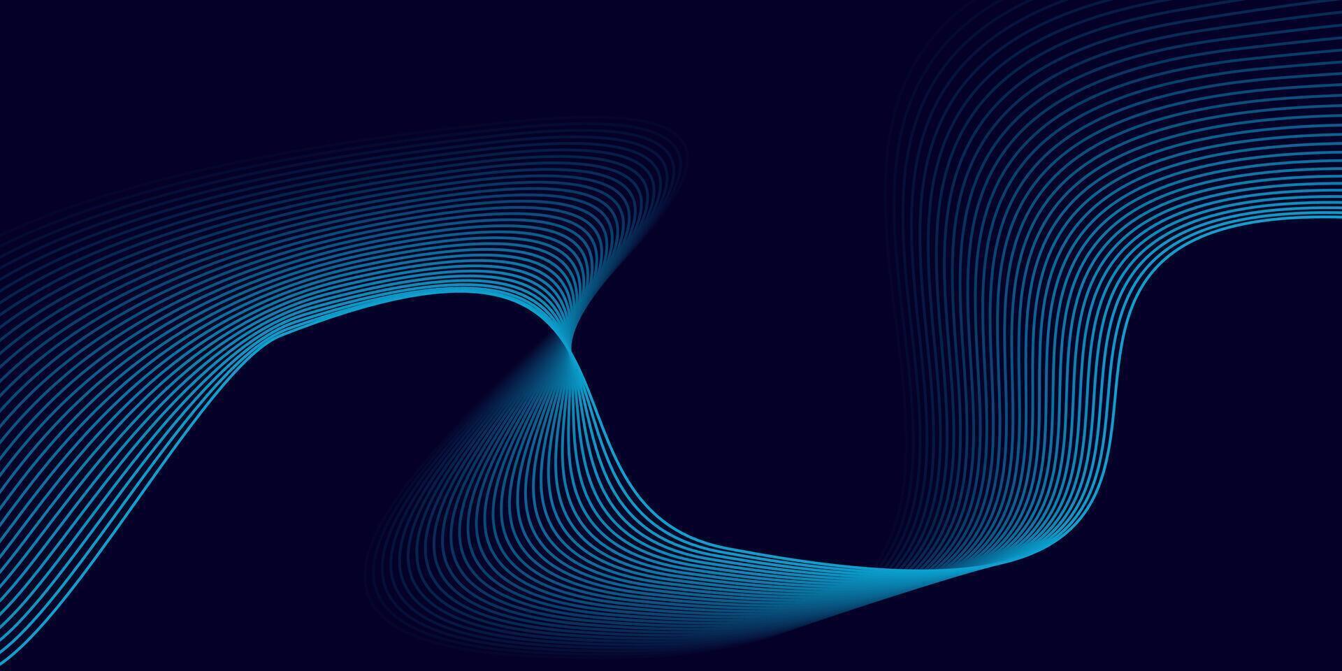 Dark Blue Background with Twisting Light Blue Abstract Wave Lines vector
