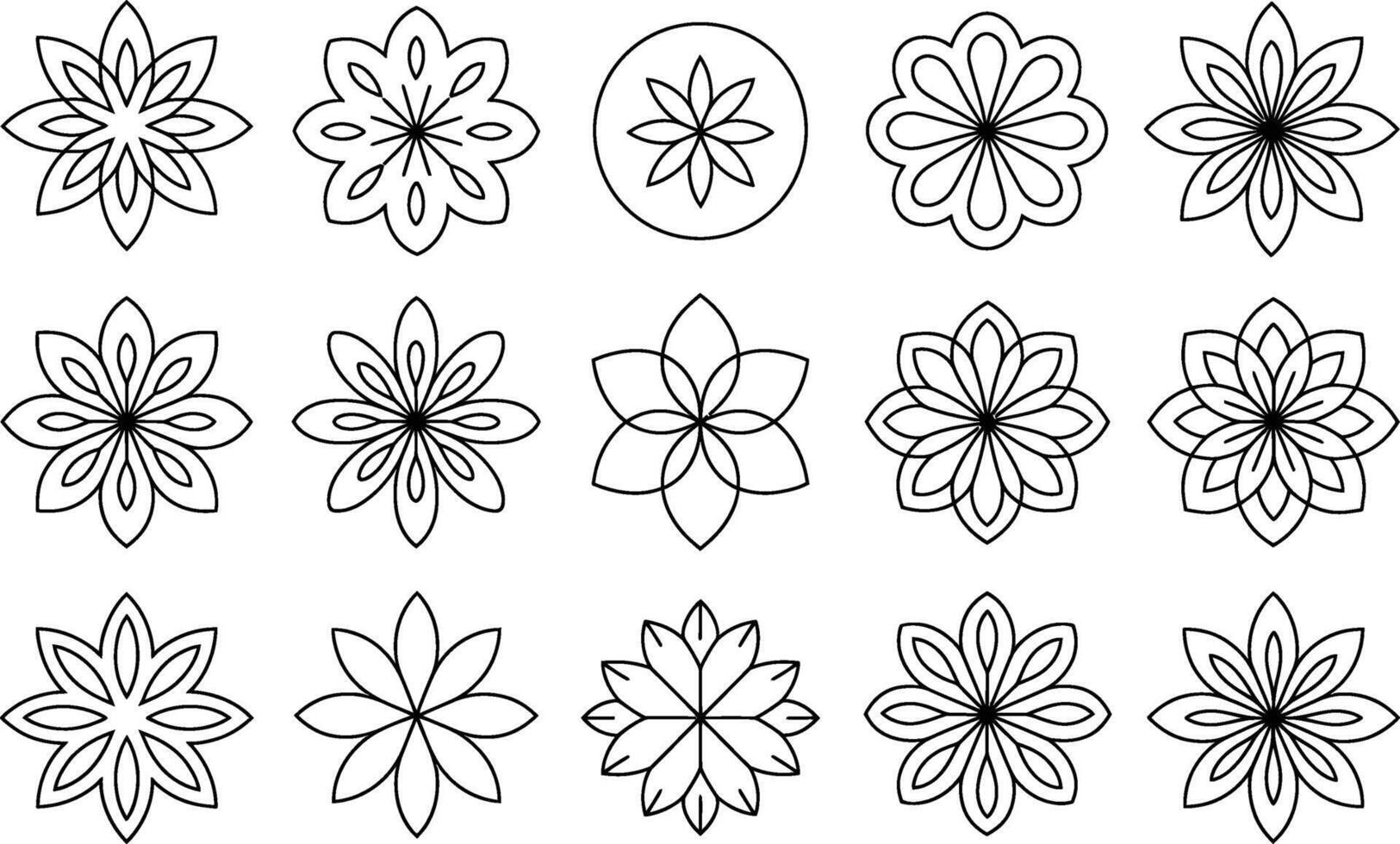 Collection of ornamental floral designs in black outline for decoration and stencils vector