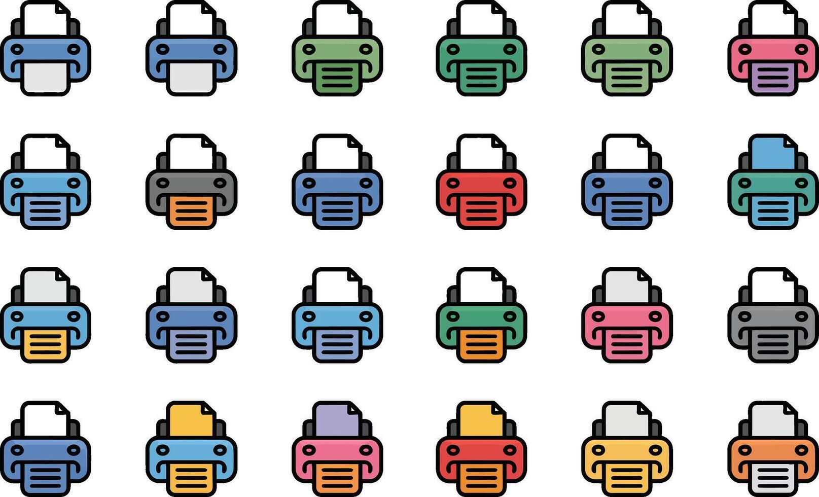 Printer icon set in various colors outline style collection for web design vector