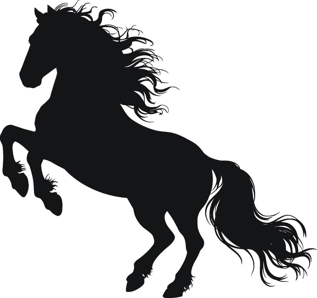 Majestic horse silhouette prancing stallion black graphic isolated on white background vector