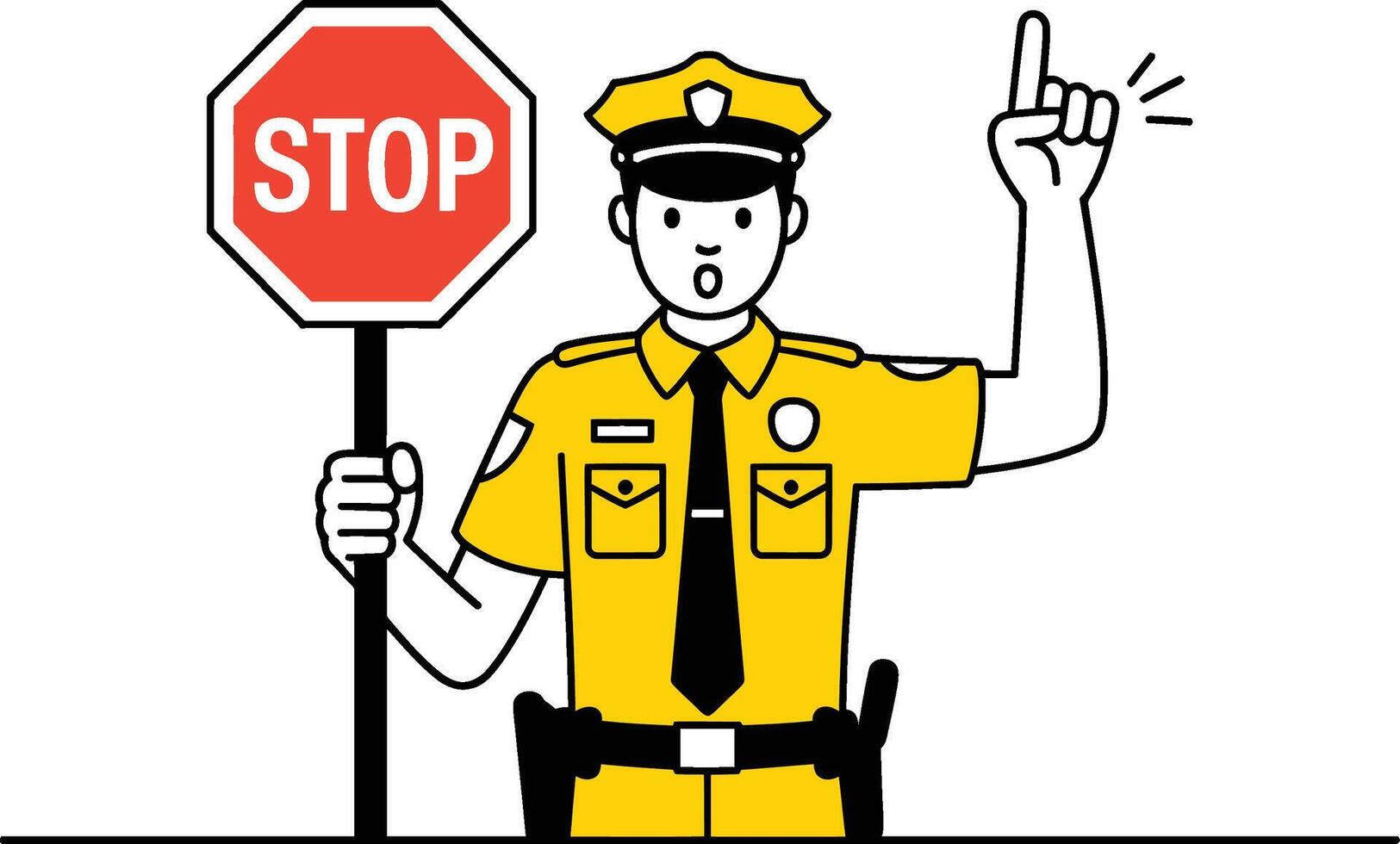 Policeman holding stop sign with raised finger flat design illustration vector
