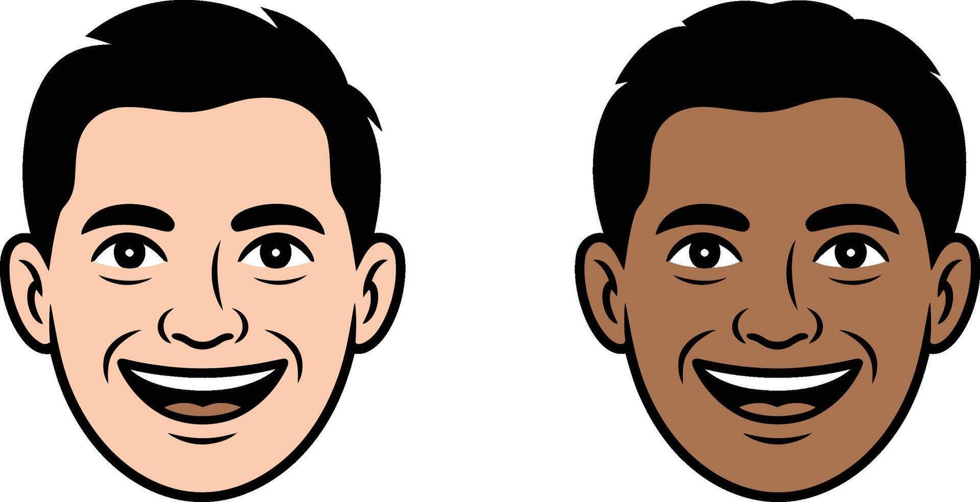 Cartoon faces of two smiling men with different skin tones vector