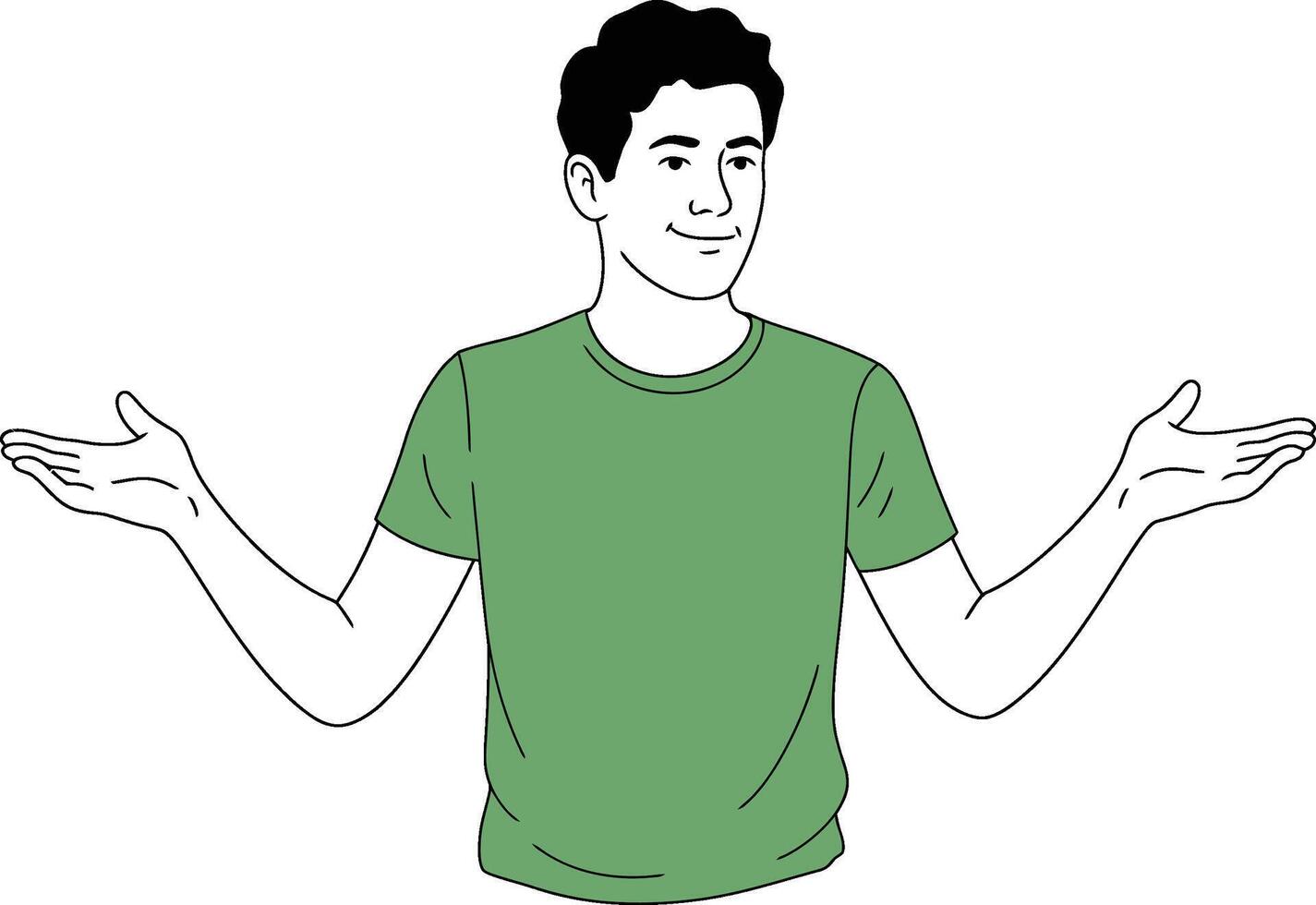 Confused man spreading arms expressing uncertainty and doubt with questioning gesture vector