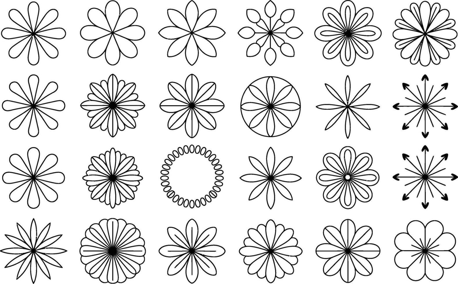 Line art flower set floral collection simple botanical elements outlines vector