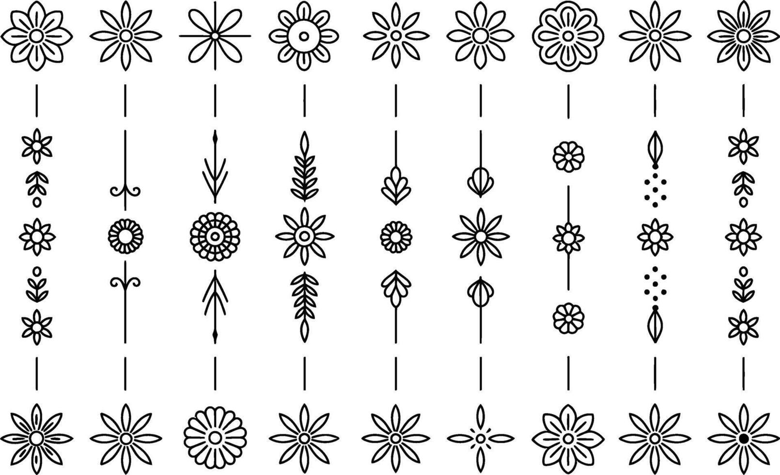 Botanical flower divider collection line art decorative floral ornaments set vector