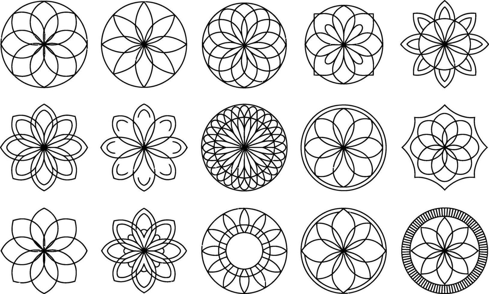 Collection of floral mandala designs black and white geometric patterns vector