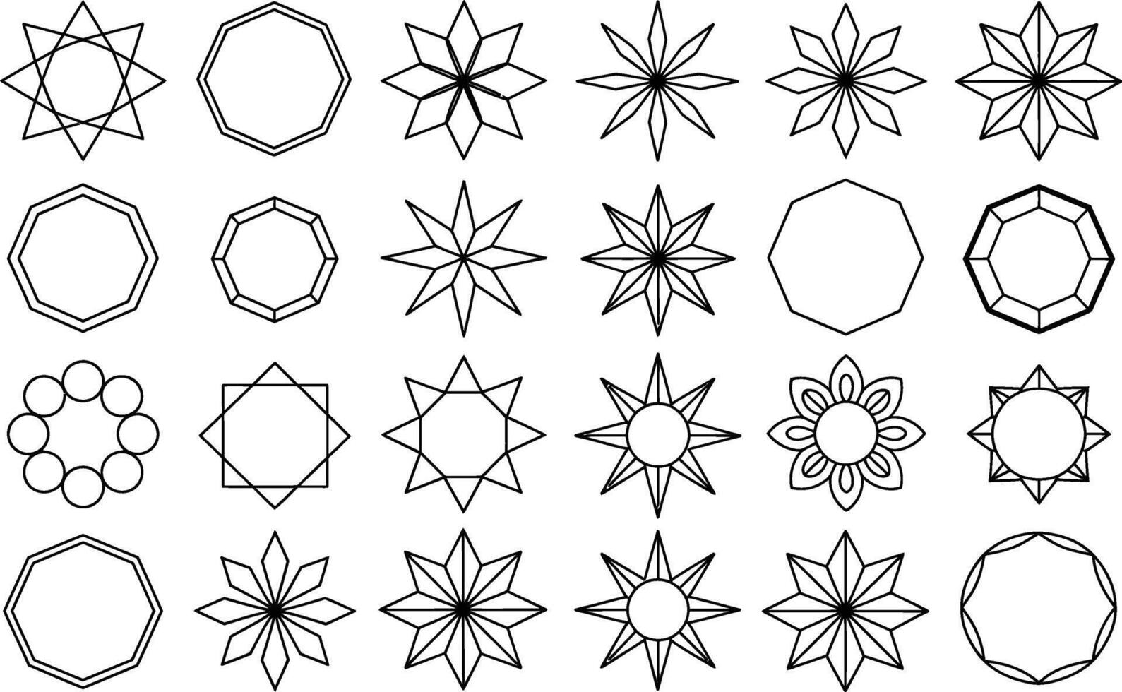 Geometric shapes set abstract outlines stars and circle patterns vector