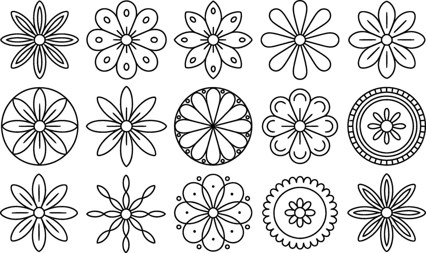 Black and white flower outline collection botanical design elements for decoration vector