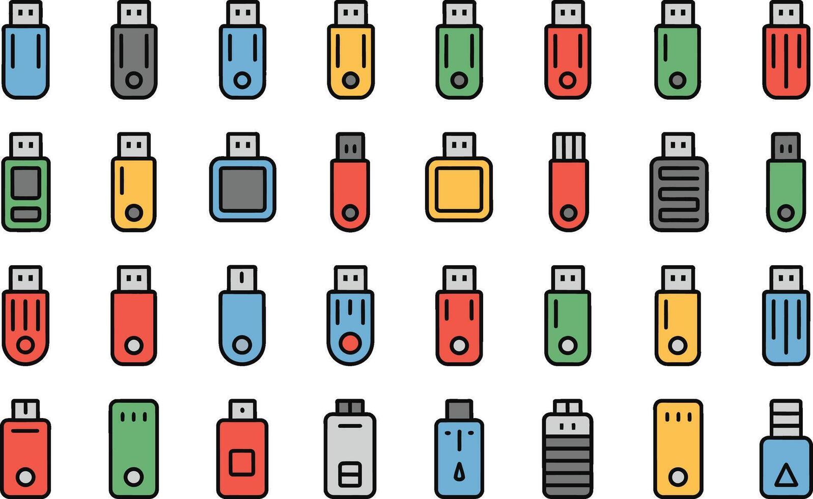 Illustration of colorful usb flash drives on white background vector