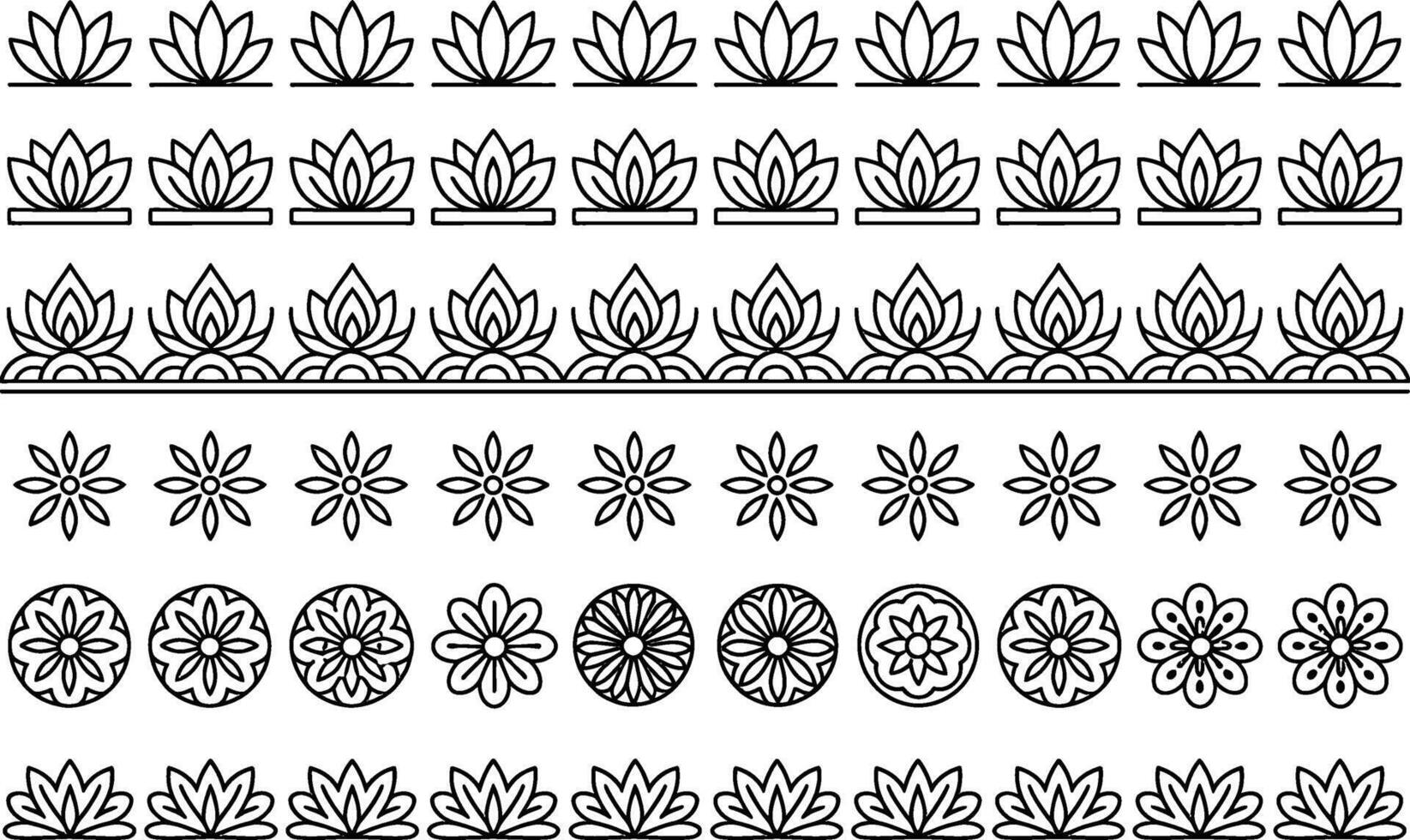 Lotus flower and floral ornament line art design collection vector