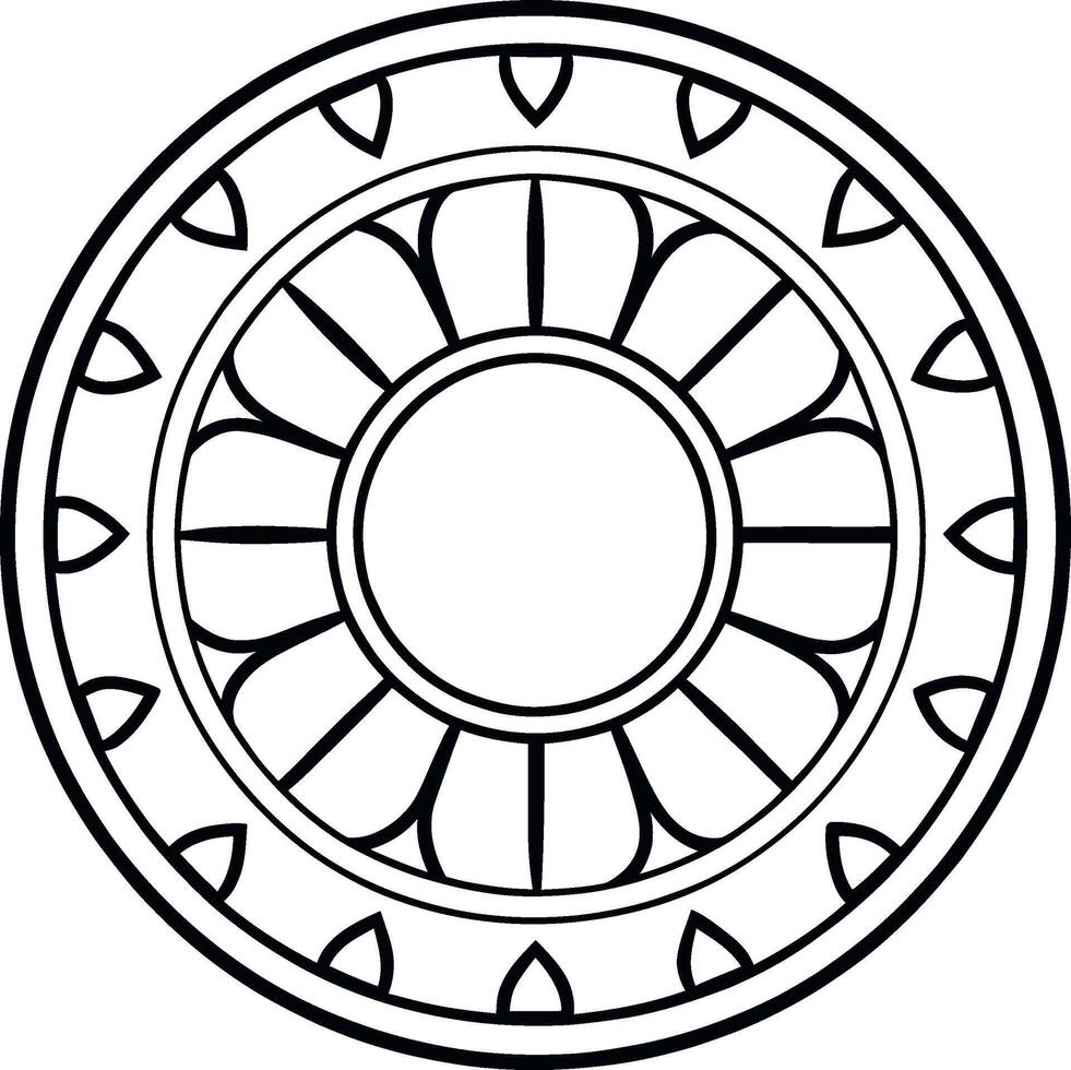 A circular design with a black and white outline vector