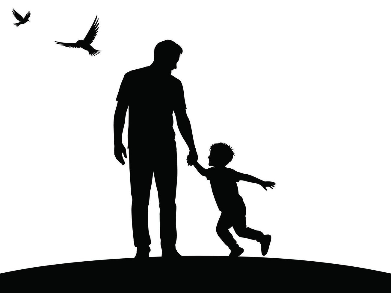 father and son walking silhouette, Father and son playing walking, silhouette isolated on white background, illustration for fathers day vector