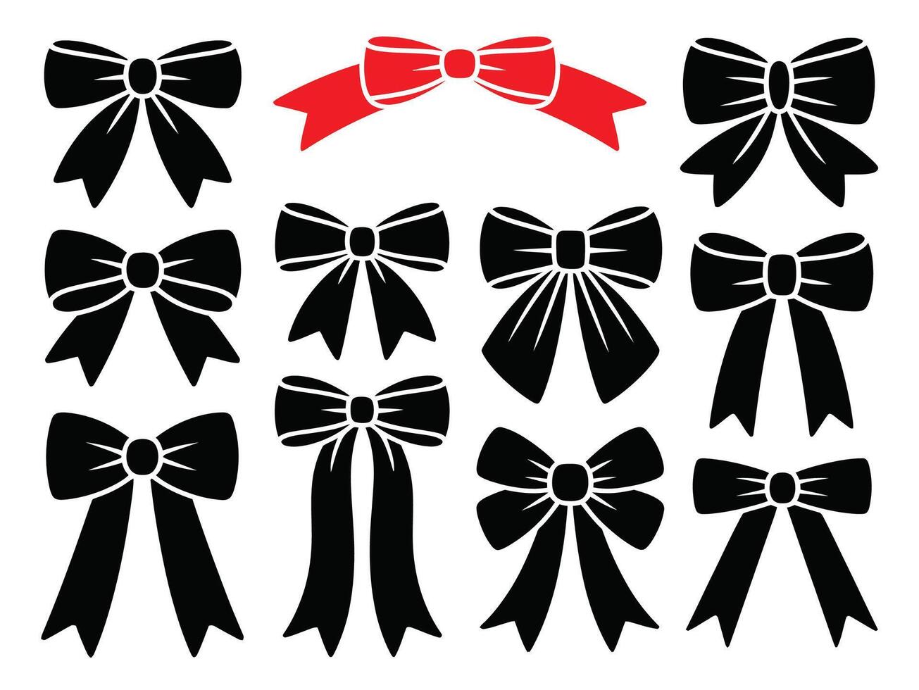 Realistic bows of different shapes isolated on a white background, Festive bows for decorating banners, gifts, special offers and promotions, Elegant bow red, black., set of bows vector