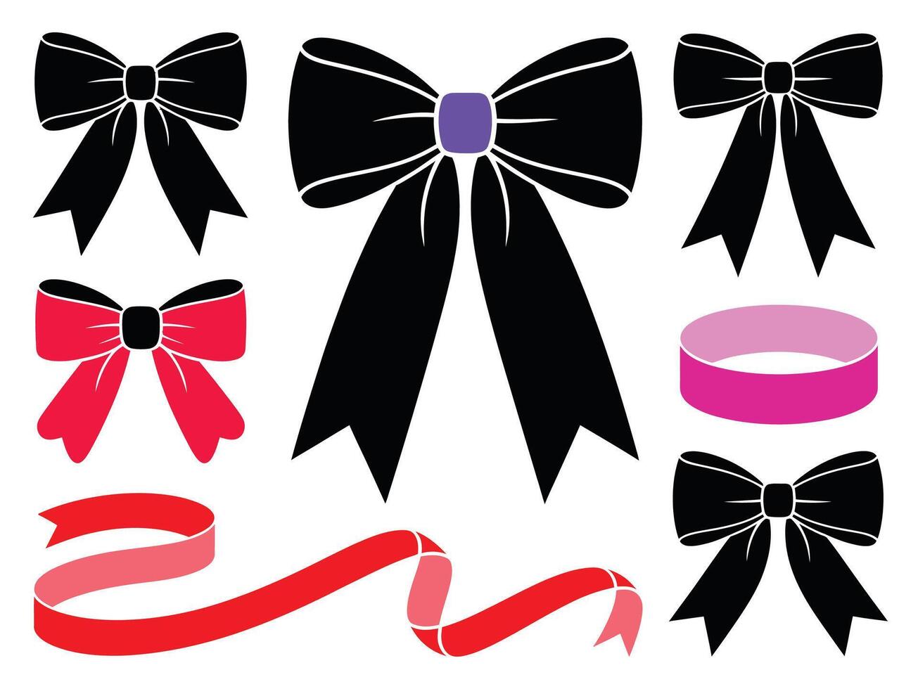 Elegant Black and Red Ribbon Bows and Decorative Elements Set vector