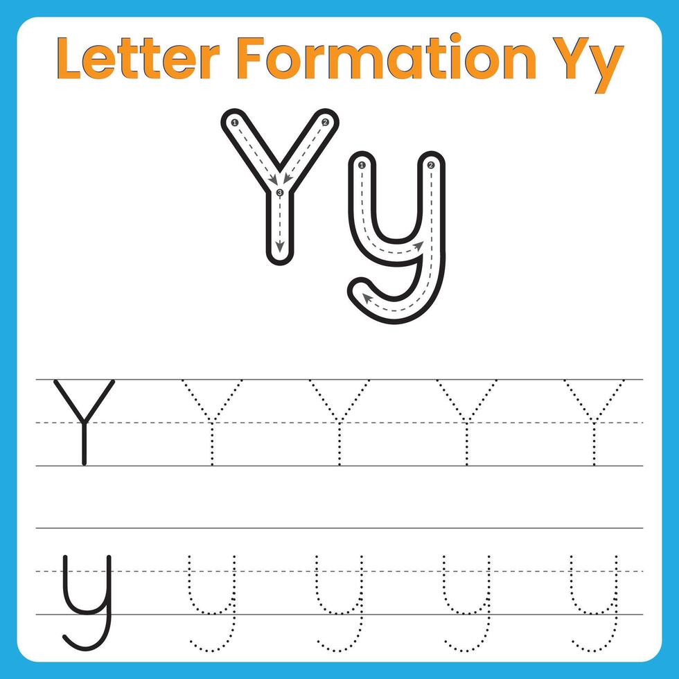 Letter Y Formation Tracing Worksheet Uppercase and Lowercase Handwriting Practice vector