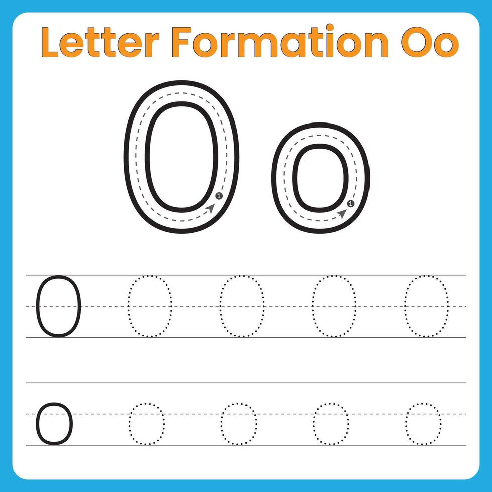 Letter O Formation Tracing Worksheet Uppercase and Lowercase Handwriting Practice vector